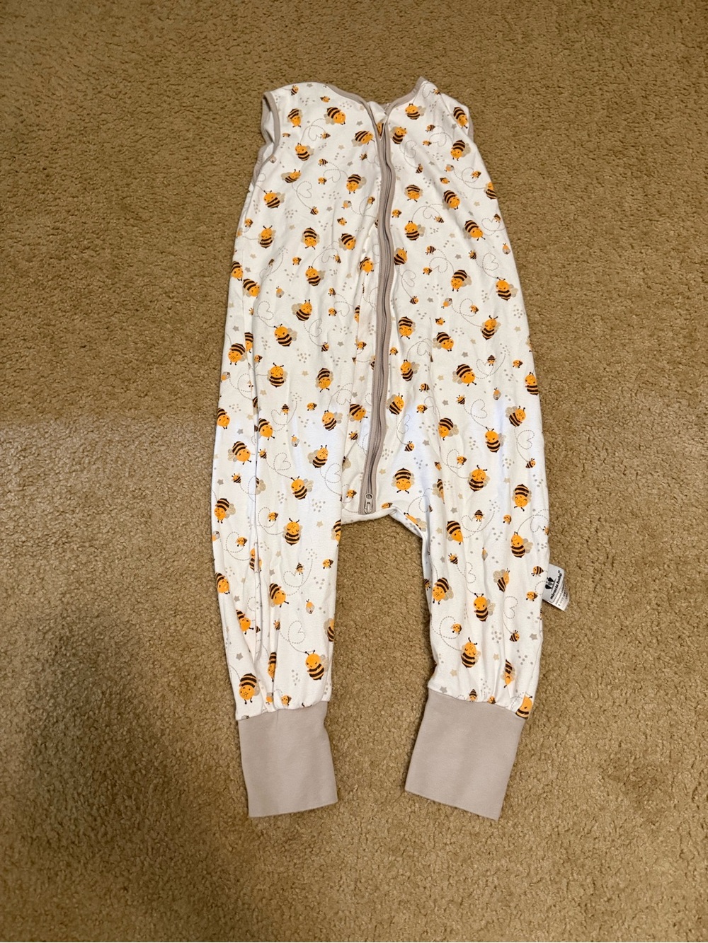 Toddler White Bee-Print Zip One-Piece Romper Sleep Sack